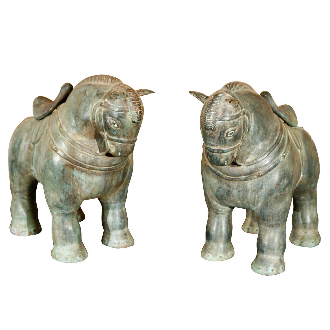 Pair of Botero-Style Metal Horses