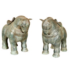 Pair of Botero-Style Metal Horses