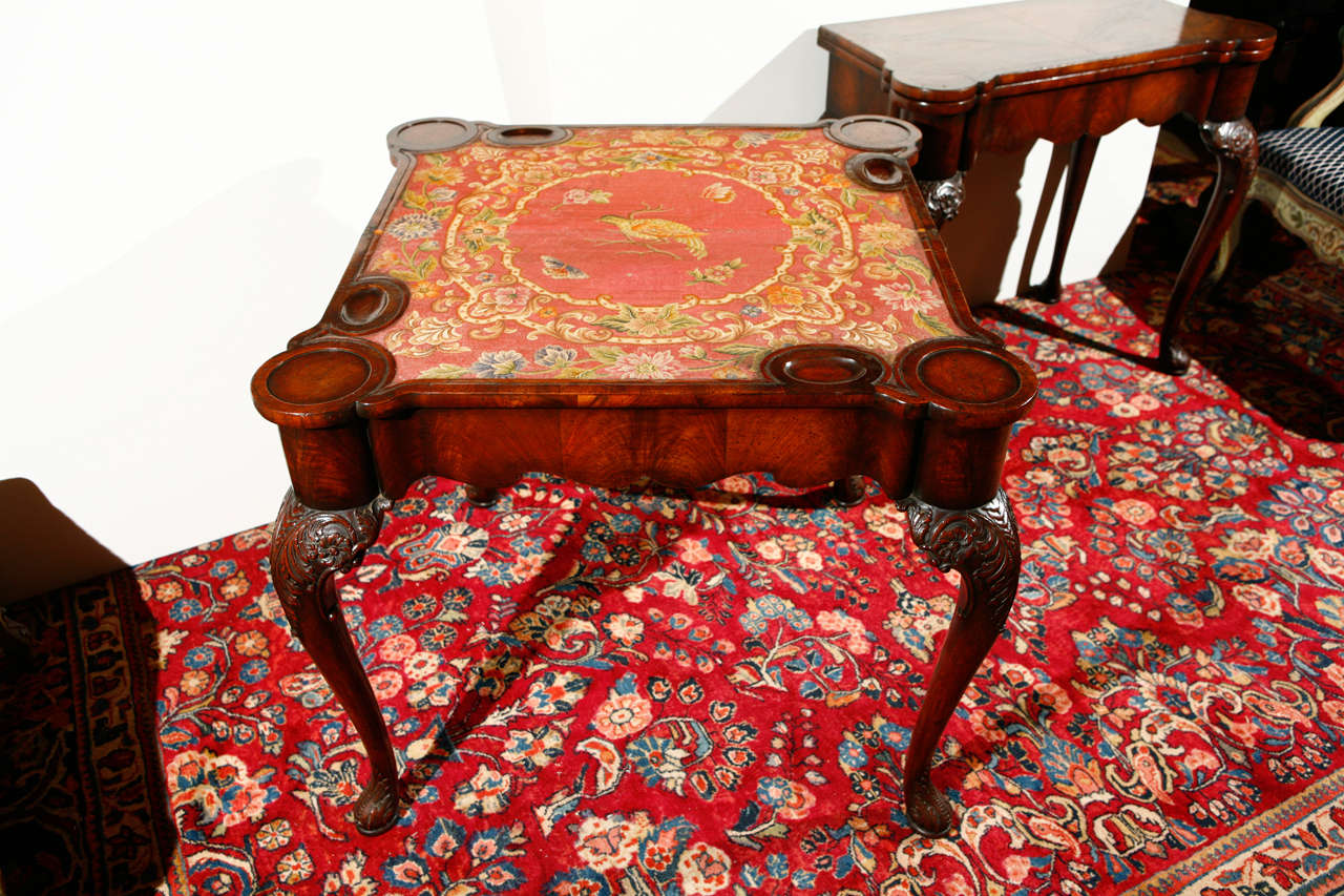 English Games Tables with Needlepoint Interiors In Good Condition For Sale In Newport Beach, CA