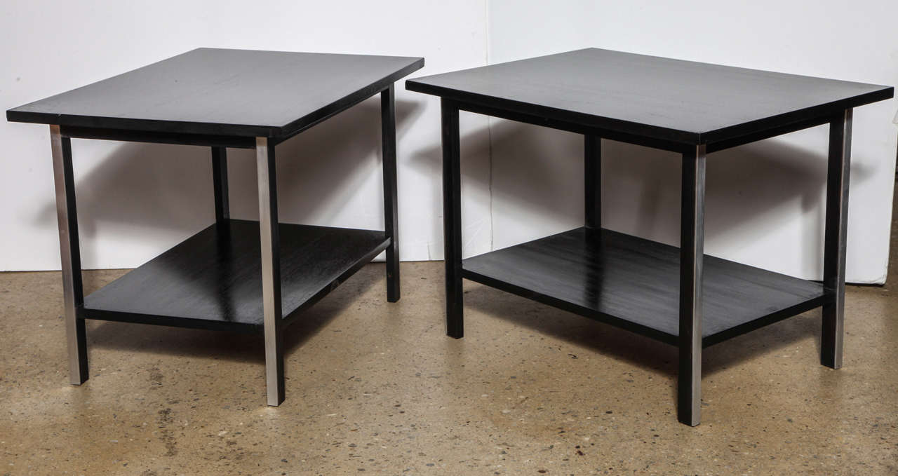 pair of Paul McCobb for Calvin Black and Aluminum End Tables