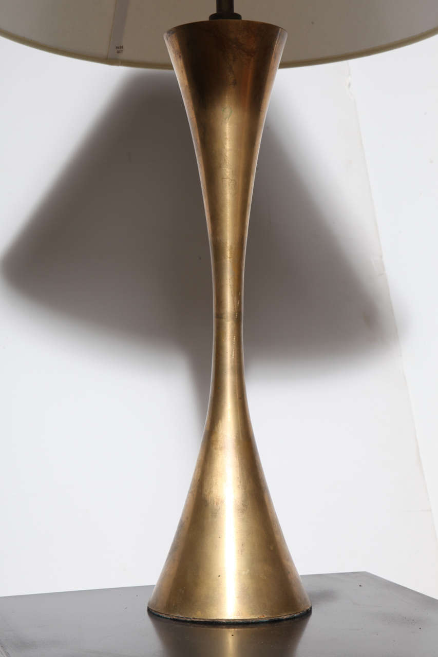 American Stewart Ross James for Hansen Lighting Co. All Brass Hourglass Table Lamp, 1950s