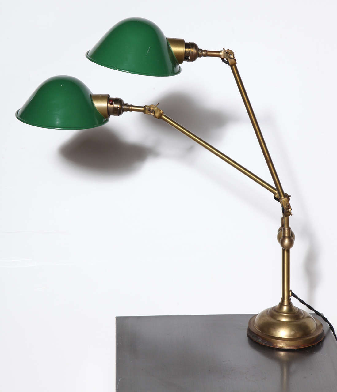 Adjule Double Headed Faries All Brass Library Lamp With Green Adjule Double Headed Faries All Brass Library Lamp With Green Shades