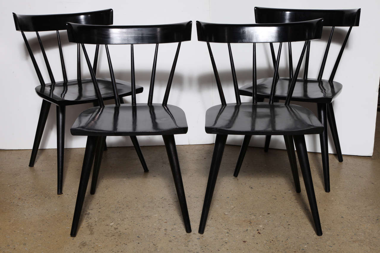 4 comfortable 1950's hand finished Paul McCobb for Winchendon Black lacquered Birch Side Chairs.  Also great as Conference Room Chairs or Kitchen Chairs. Restored and refinished