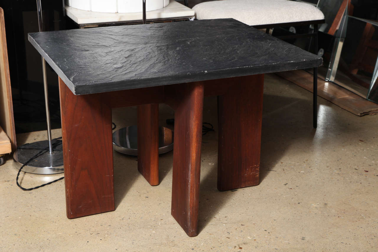1960 designed solid Walnut and Charcoal Slate End Table by Adrian Pearsall f
or Craft Associates.  This two piece Table has a rectangular solid cast 1