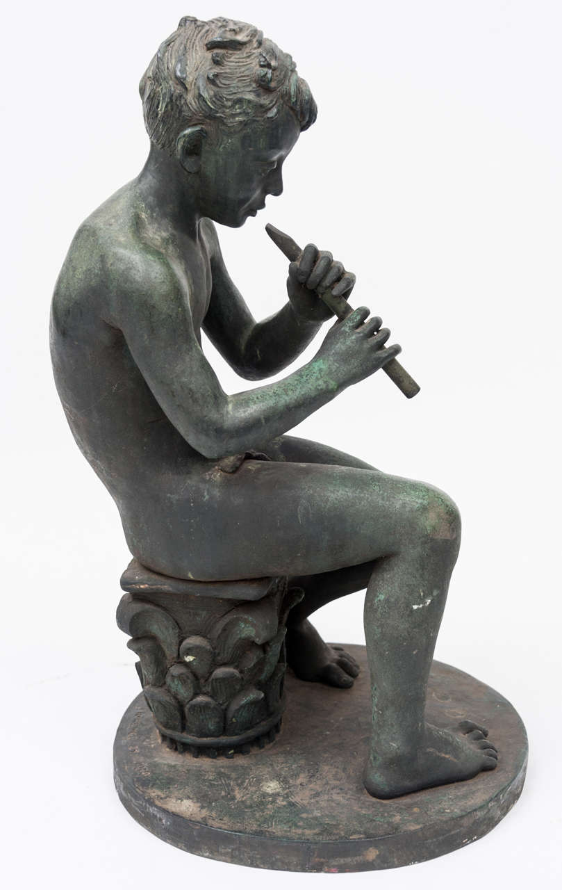 20th Century Bronze Sculpture of Young Boy Playing Flute