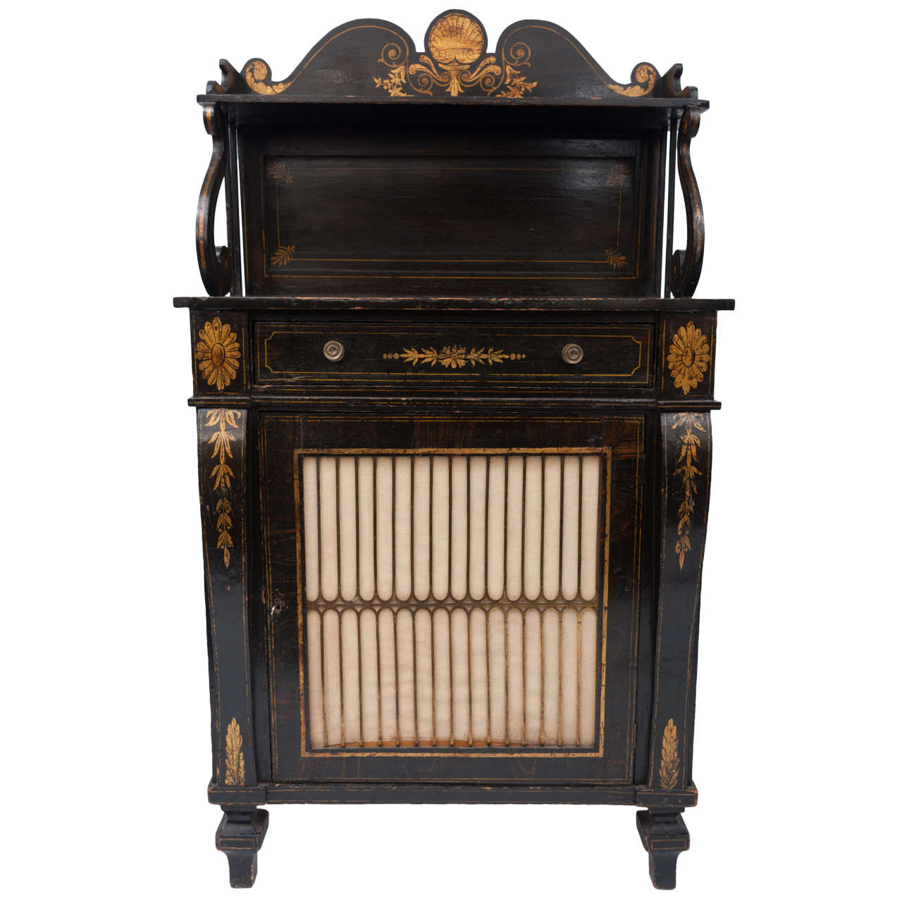 Regency Black and Gilt Decorated Chiffonier For Sale