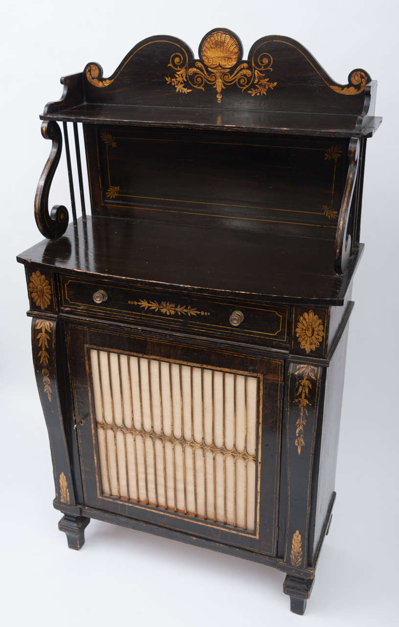 British Regency Black and Gilt Decorated Chiffonier For Sale