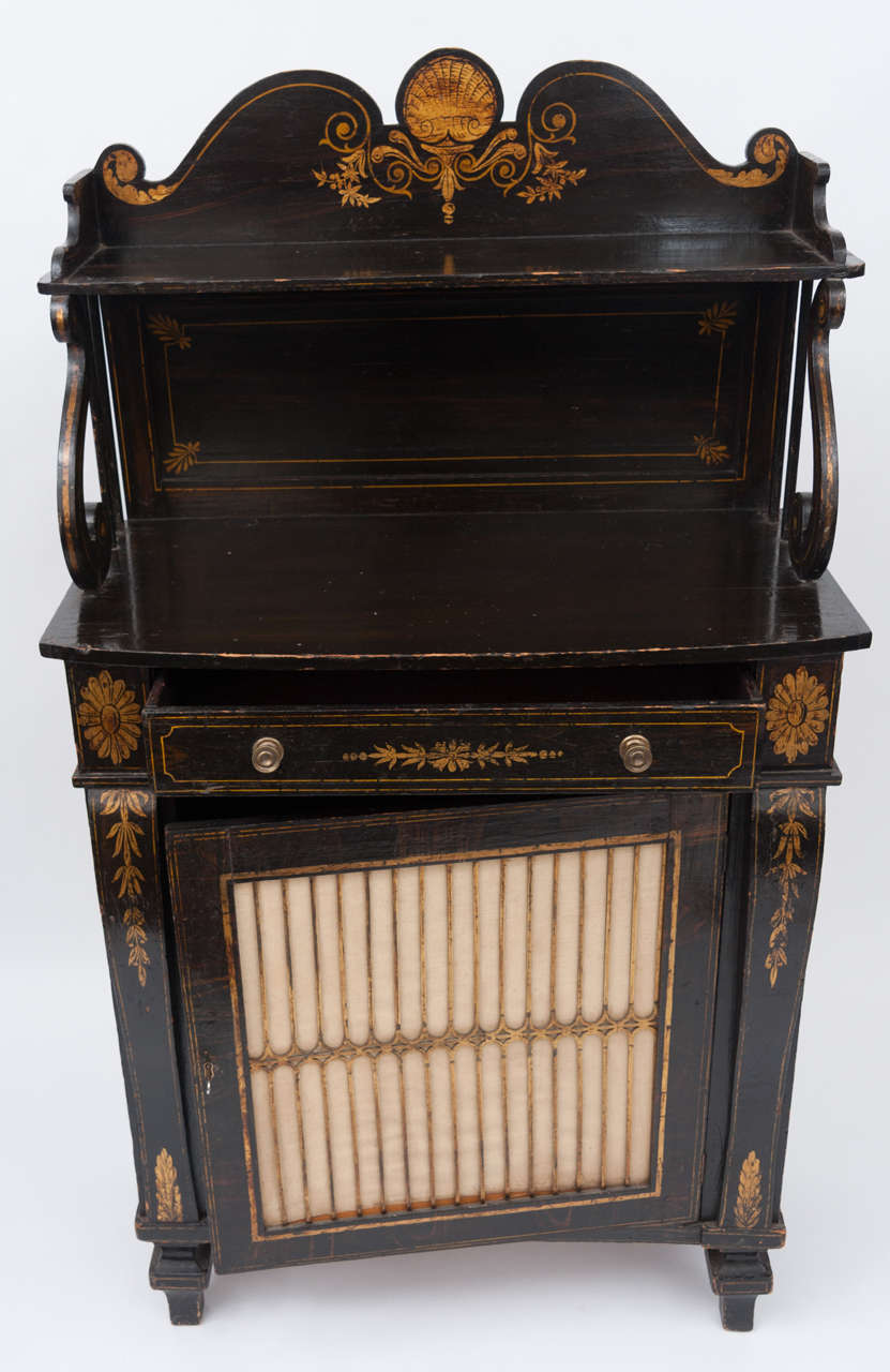 Regency Black and Gilt Decorated Chiffonier For Sale 3