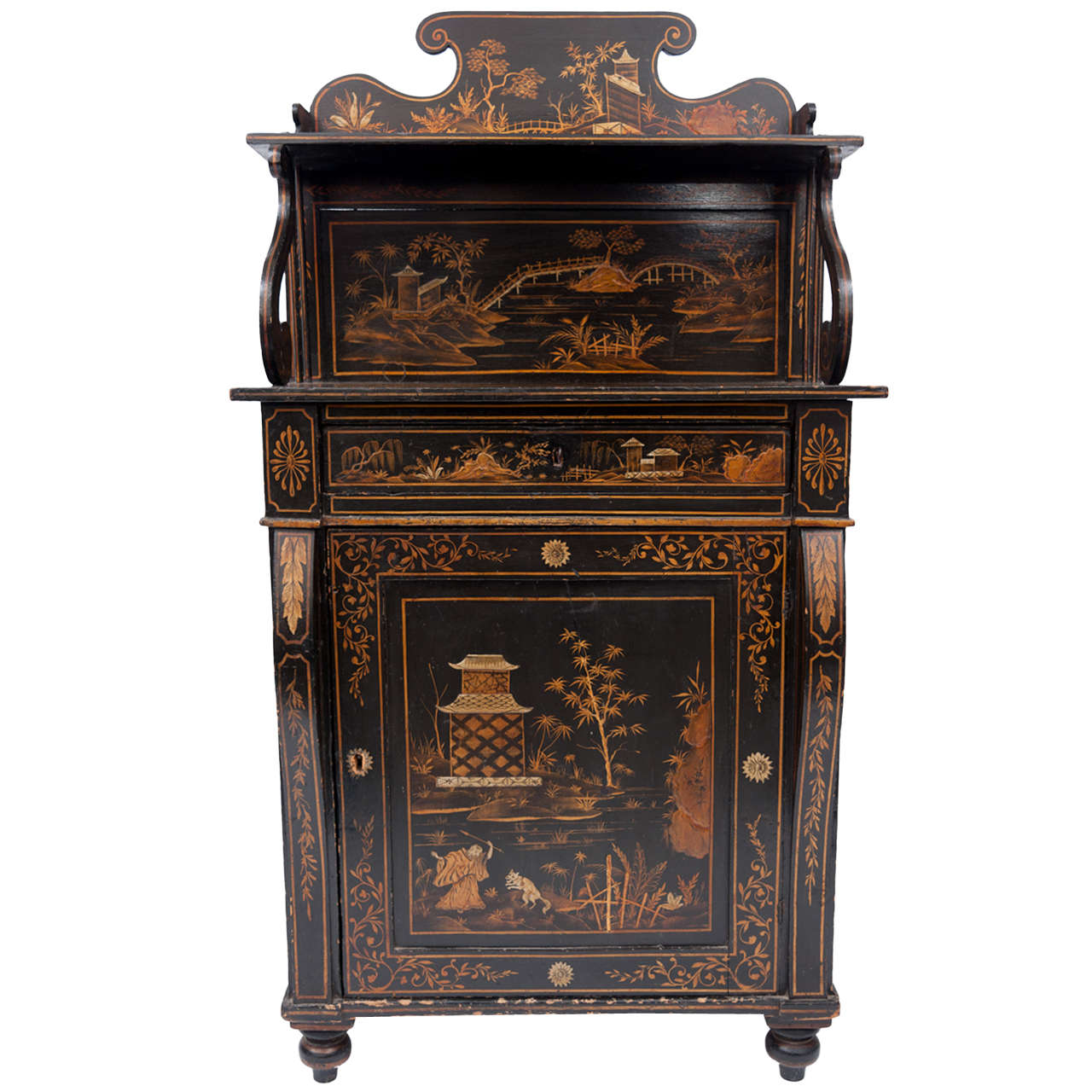 Regency Black and Gilt Lacquered Chiffonier For Sale