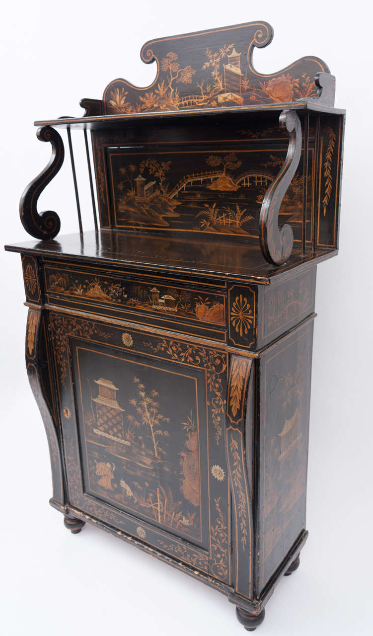 Regency Black and Gilt Lacquered Chiffonier For Sale 2