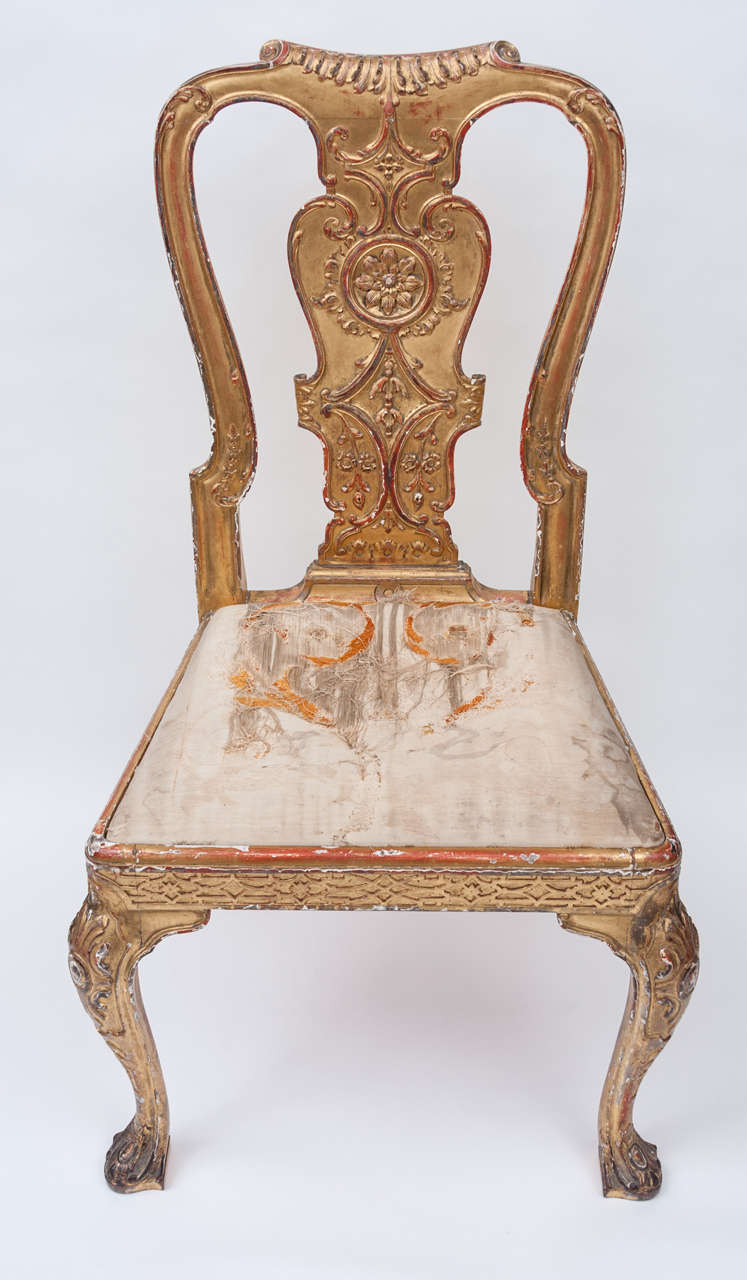 George I Style Gilt Wood and Gesso Side Chair In Fair Condition For Sale In Moreton-in-Marsh, Gloucestershire