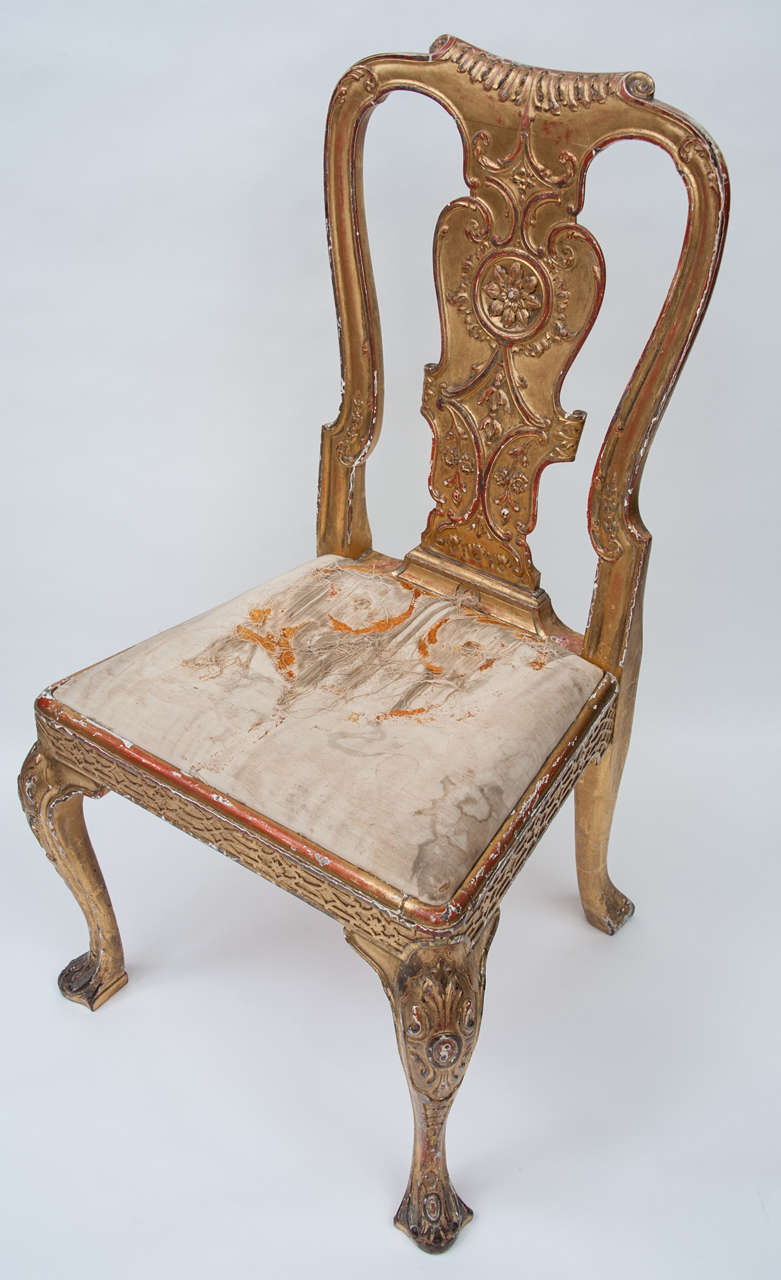 19th Century George I Style Gilt Wood and Gesso Side Chair For Sale