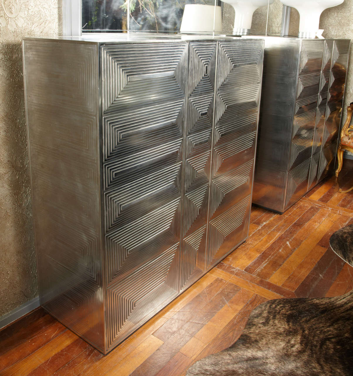 Steel Unique pair of cabinets by Erwan Boulloud