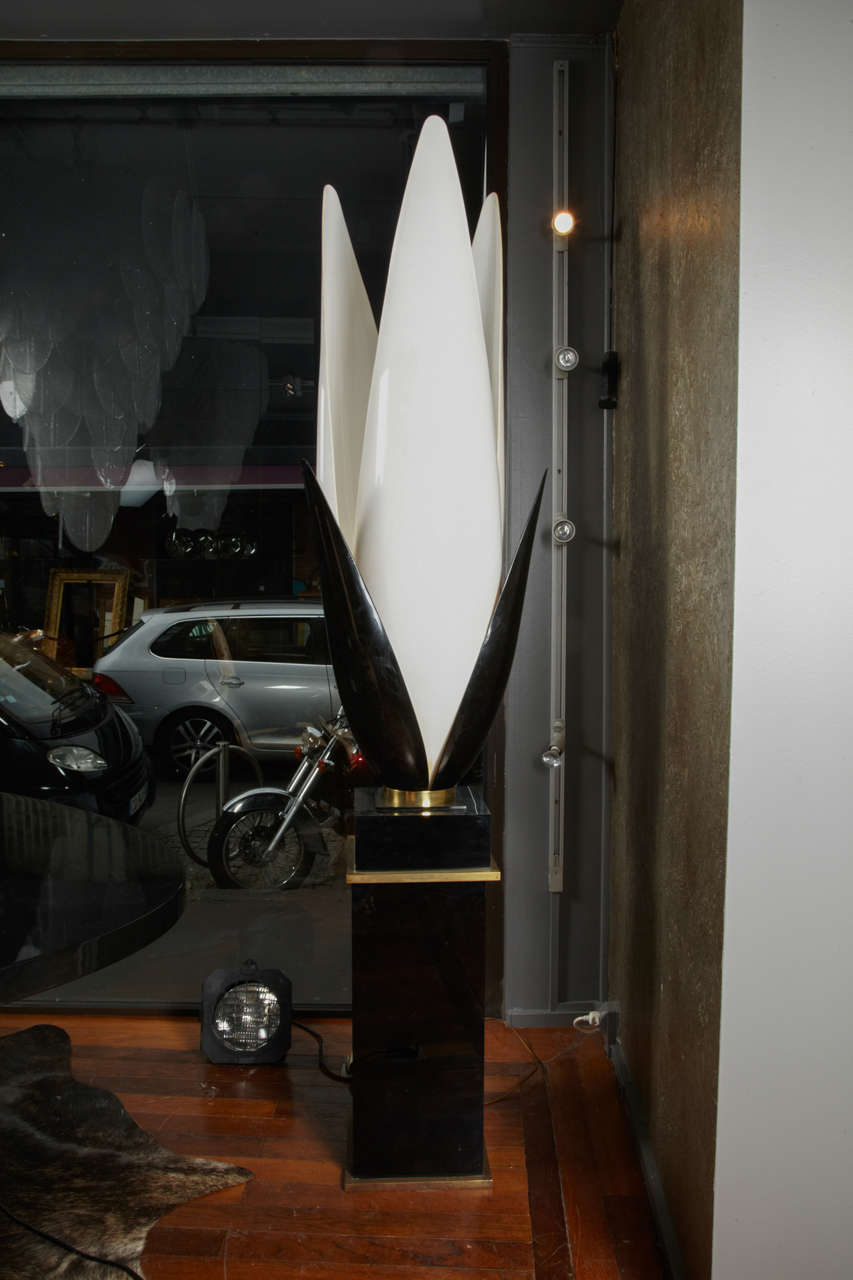 Unique piece from Maison Rougier, prototype lamp in plexiglass, basement in black laque