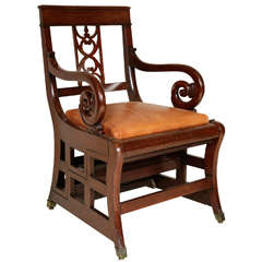 Unusual Continental Mahogany Library Chair