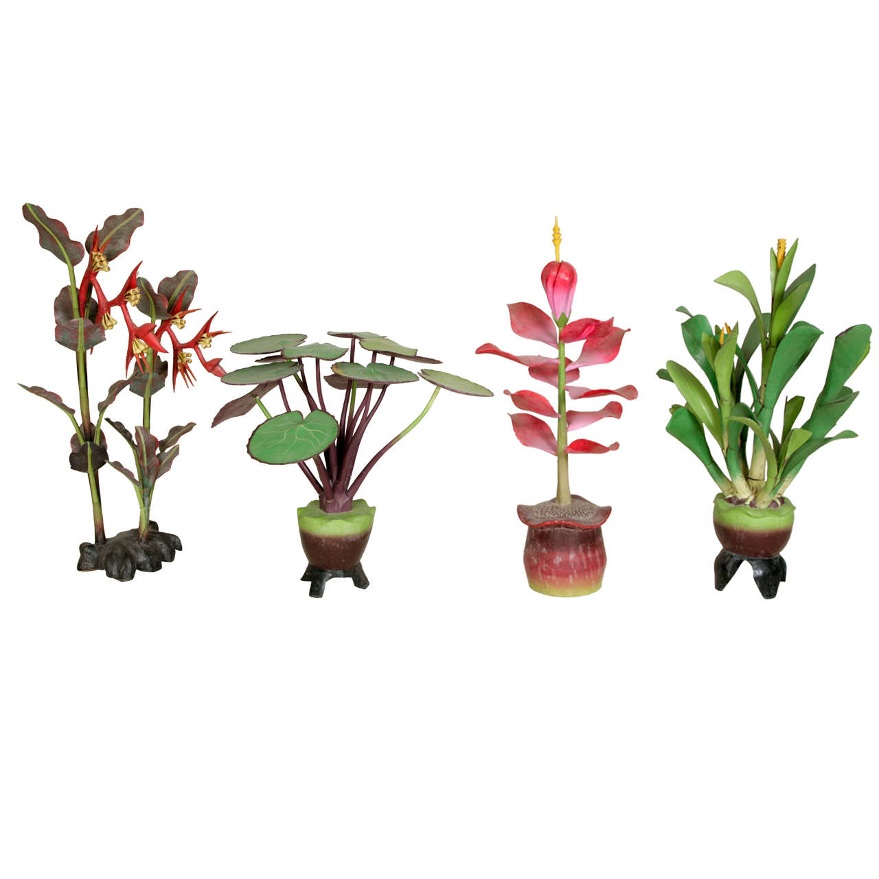Set of 4 Amazing Decorative Wood Plants , C 1960's