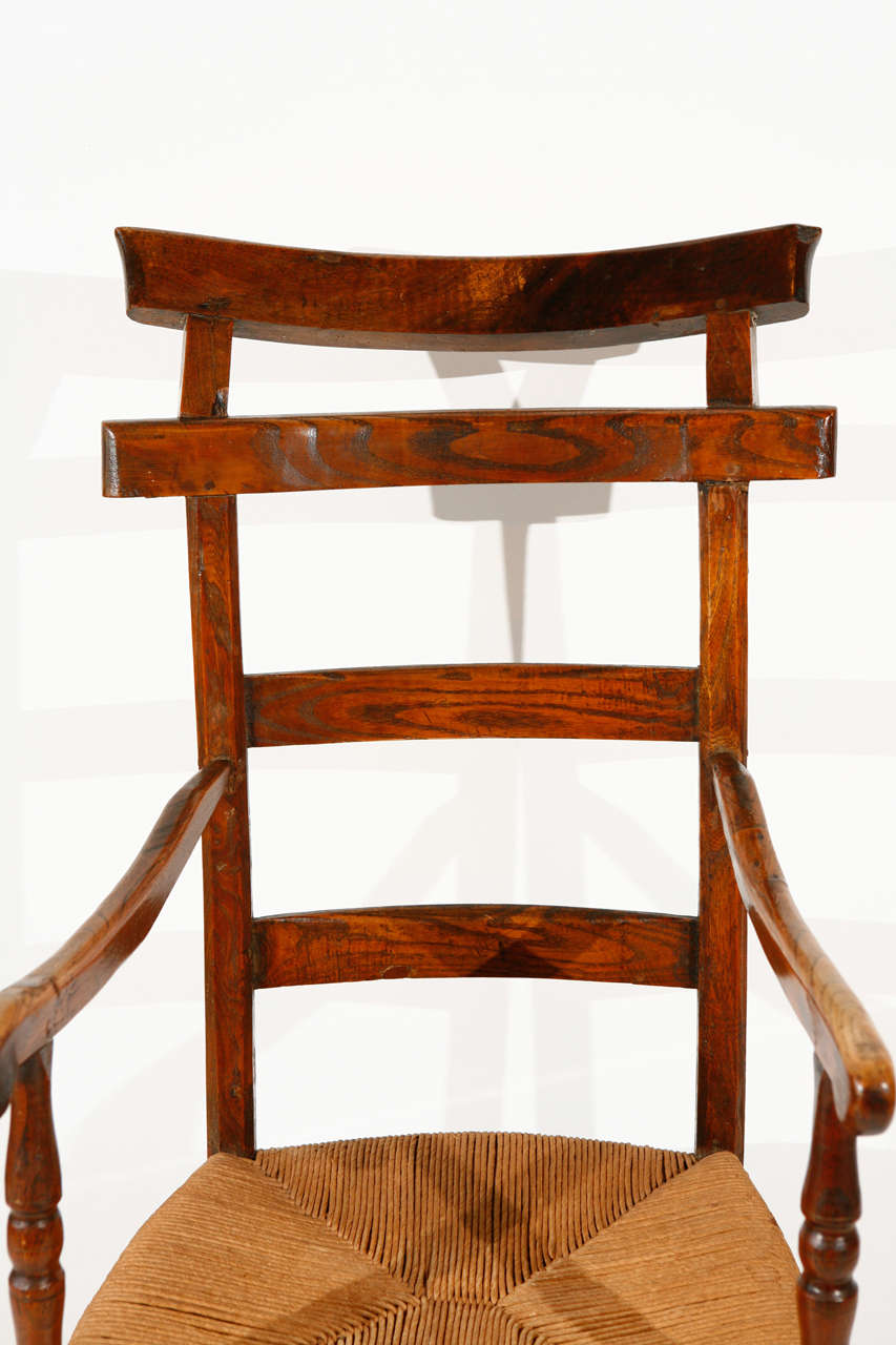 American Ladder Back Oak and Elm Chair with Rush Seat