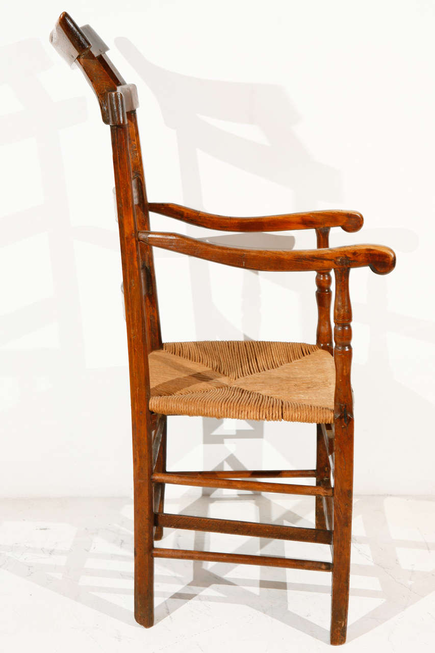 Ladder Back Oak and Elm Chair with Rush Seat In Good Condition In Los Angeles, CA