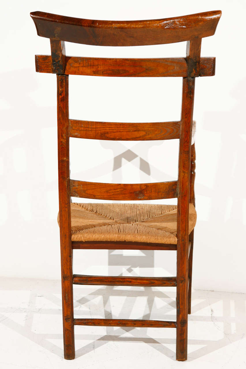 19th Century Ladder Back Oak and Elm Chair with Rush Seat