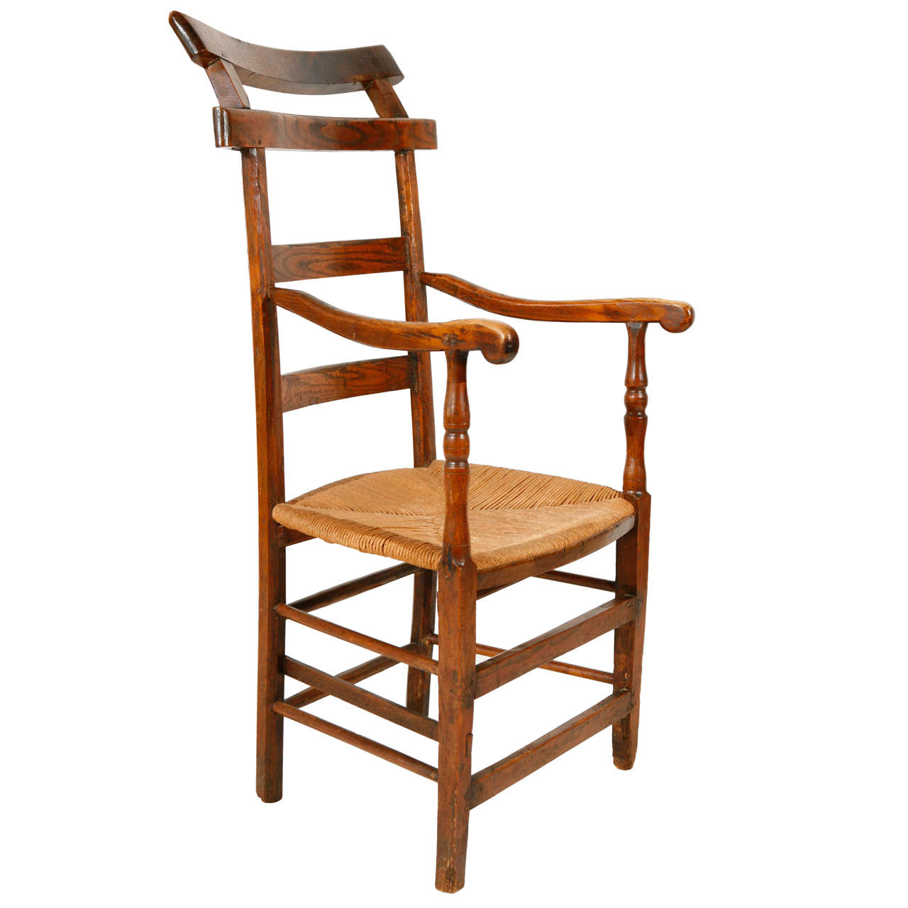 Ladder Back Oak and Elm Chair with Rush Seat