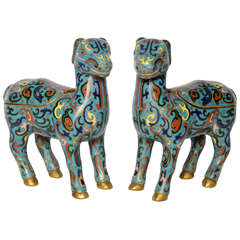 A pair of chinese cloisonné deer