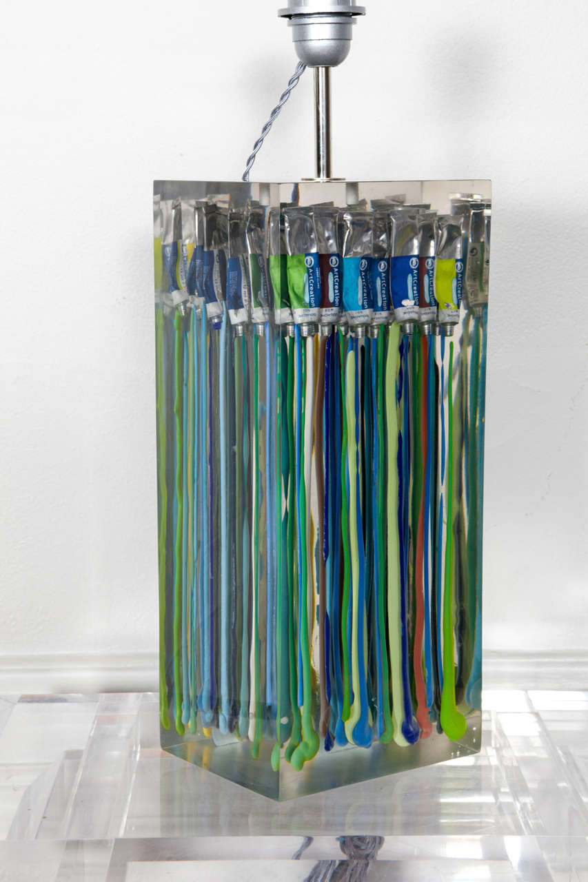 1970s Incredible Lucite with Painting Tubes Table Lamp Attributed to Romeo 2