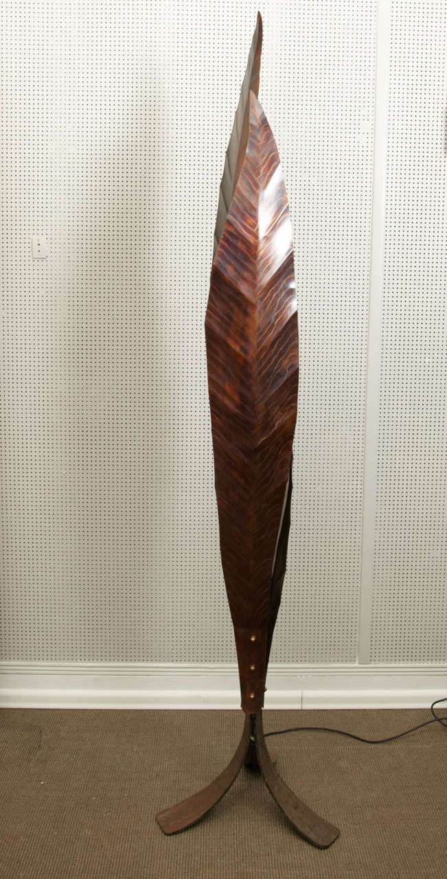 Copper Huge 1970s Leaf Floor Lamp