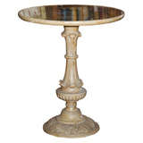 Bleached  Carved Wood Table With Eglomise Decoupage Top