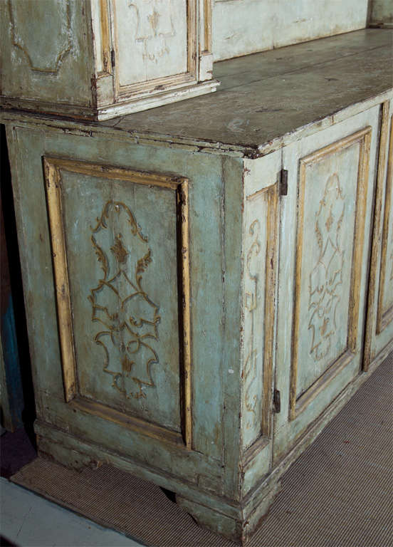 Sacristy Cabinet painted wood with ten cabinets and eight drawers.(two pieces)