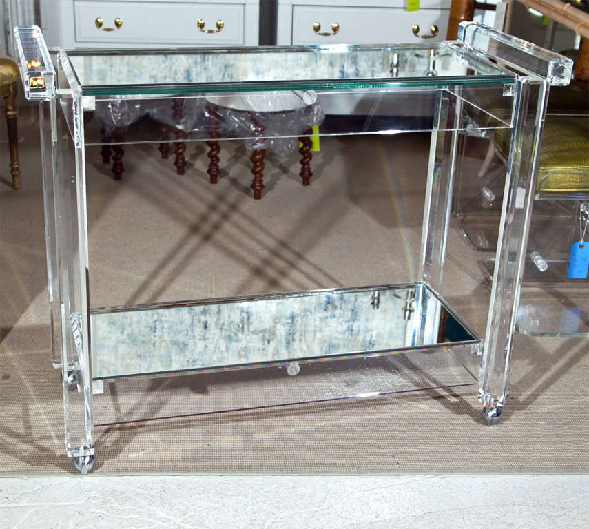 Lucite Bar Cart with Mirrored Top on castors
