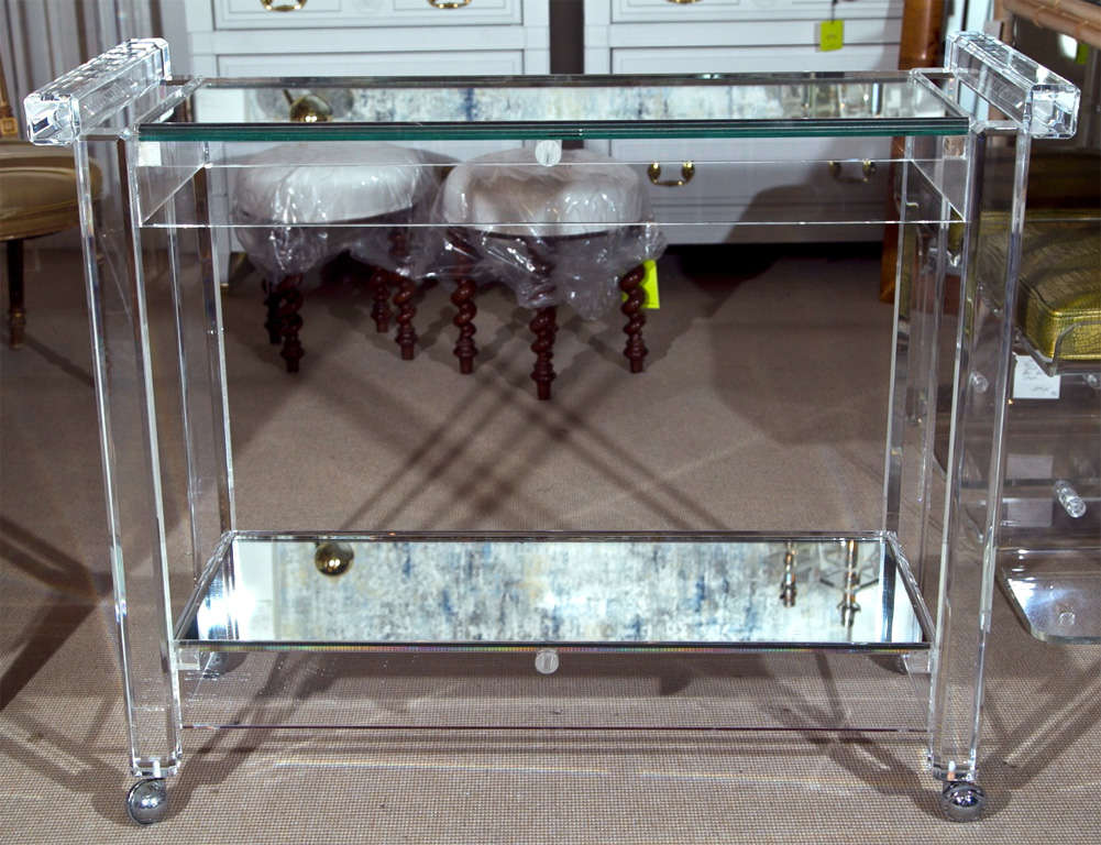 Lucite Bar Cart with Mirrored Top 1