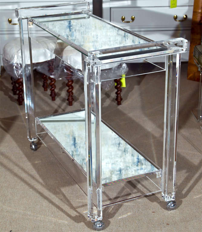 Lucite Bar Cart with Mirrored Top 3