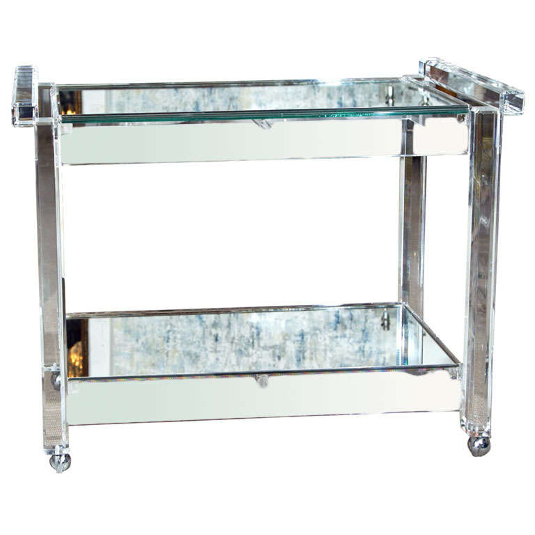 Lucite Bar Cart with Mirrored Top