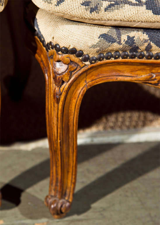 Pair Louis XV Style Needlepoint Upholstered Chairs 2