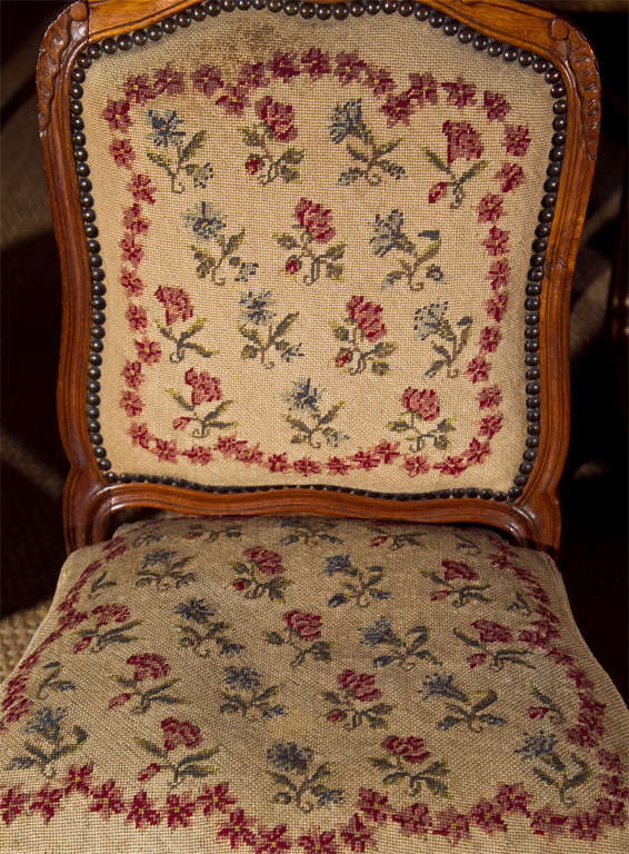 Pair Louis XV Style Needlepoint Upholstered Chairs 3