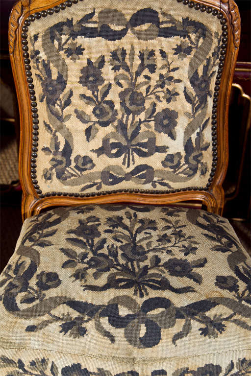 Pair Louis XV Style Needlepoint Upholstered Chairs 4