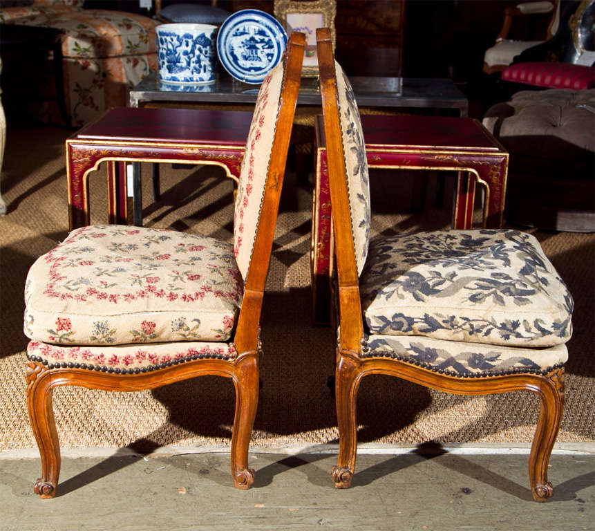 Pair Louis XV Style Needlepoint Upholstered Chairs 5