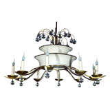 French Forties Chandelier w/Round Crystal drops -Cream and Gold French Forties Chandelier w/Round Crystal drops -Cream and Gold