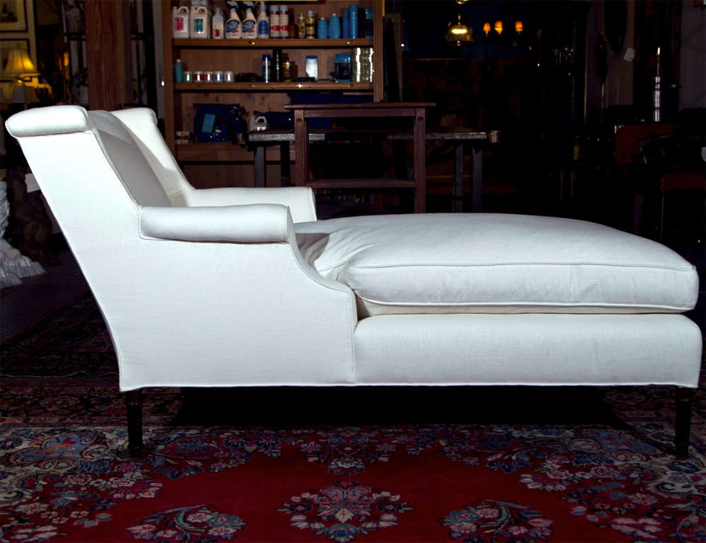 White Linen Reupholstered Chaise Lounge at 1stdibs
