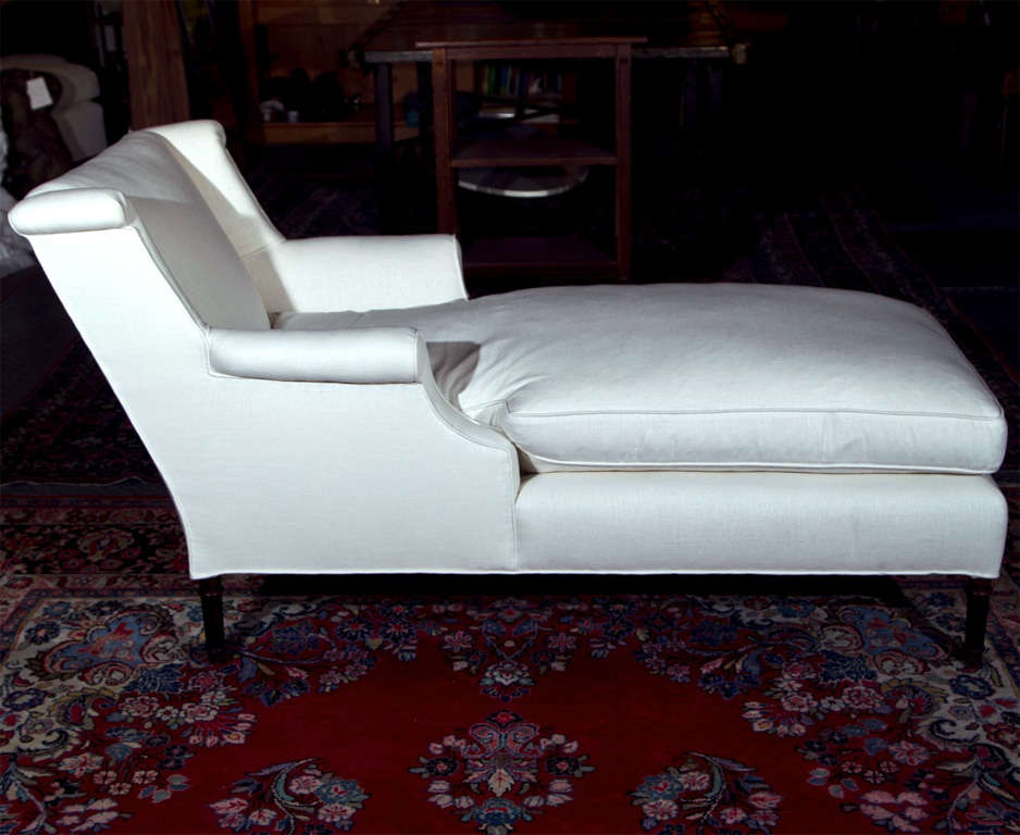 White Linen Reupholstered Chaise Lounge at 1stdibs