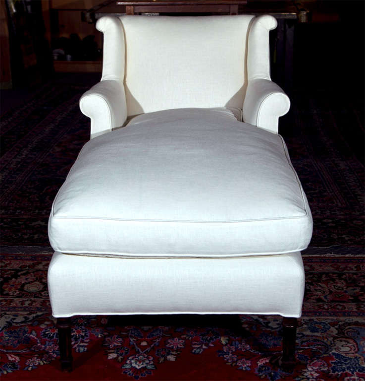 White Linen Reupholstered Chaise Lounge at 1stdibs
