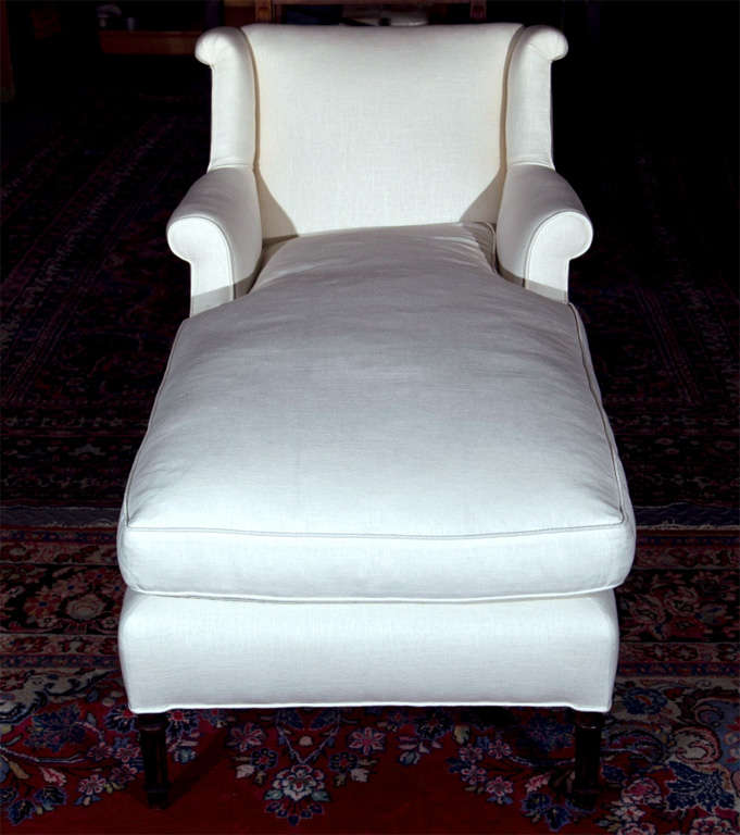 White Linen Reupholstered Chaise Lounge at 1stdibs