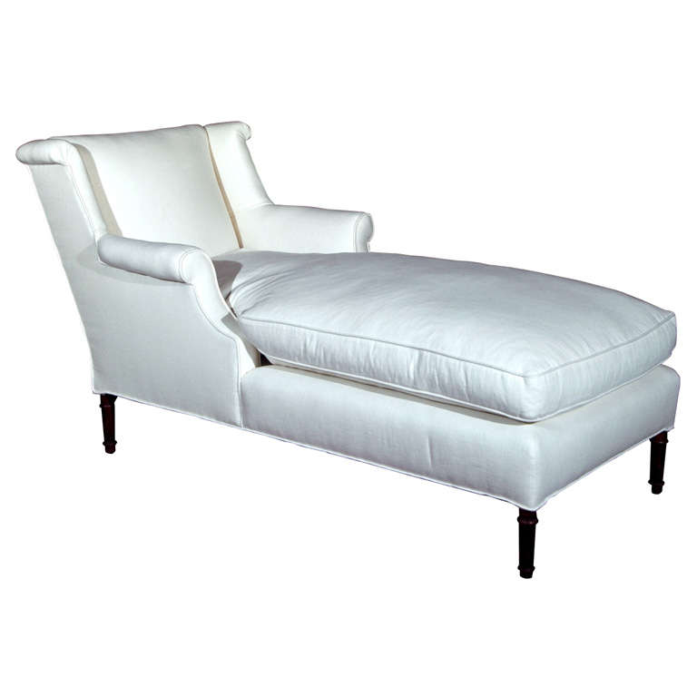 White Linen Reupholstered Chaise Lounge at 1stdibs
