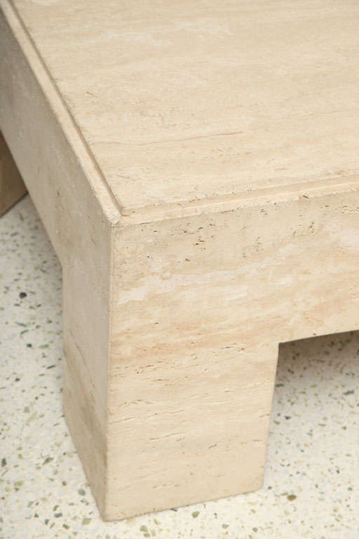 Italian Modern Travertine Marble Low Table, in the Manner of Willy Rizzo 1