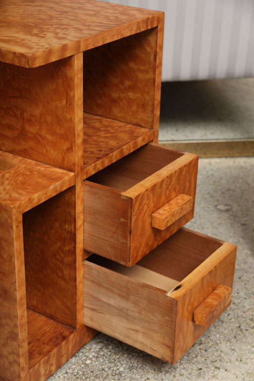 Pair of Burled Maple Nightstands, Probably Sir Edmond Spence For Sale