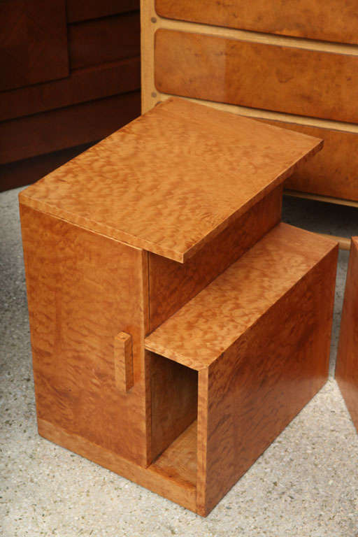 Pair of Burled Maple Nightstands, Probably Sir Edmond Spence For Sale