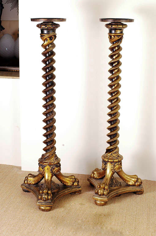 Pair of Lion Paw Torcheres
