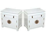 Asian Inspired  White Lacquered Night Tables