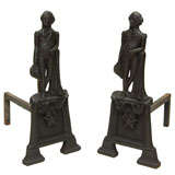 Antique Pair of Andirons Modeled As George Washington