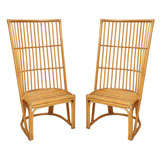 Retro Pair of Dramatic Tall-Backed Bamboo Chairs